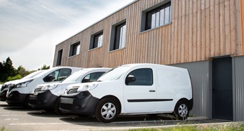 Commercial vehicles lined up in a row