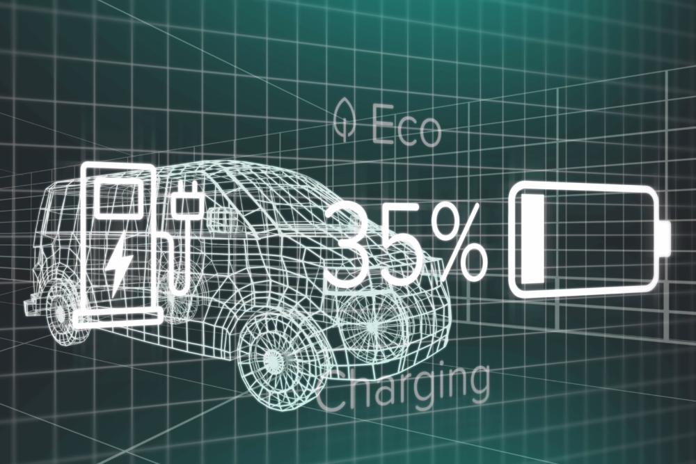 Fleet downtime reduction tips Digital graphic of electric vehicle charging at 35 percent, representing fleet efficiency and downtime reduction